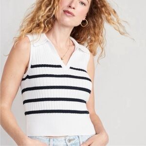 Old Navy Sleeveless Rib-Knit Striped Cropped Polo VEST Top Preppy Nautical M
